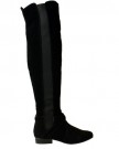 LADIES-WOMENS-FLAT-LOW-HEEL-STRETCH-WIDE-LEG-OVER-THE-KNEE-THIGH-HIGH-BOOTS-SIZE-UK-7-EU-40-US-9-Black-Suede-0-0
