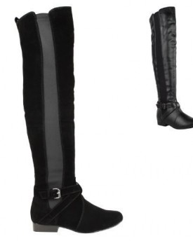LADIES-WOMENS-FLAT-LOW-HEEL-STRETCH-WIDE-LEG-OVER-THE-KNEE-THIGH-HIGH-BOOTS-SIZE-UK-7-EU-40-US-9-Black-Suede-0