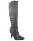 LADIES-WOMENS-HIGH-HEEL-POINTED-TOE-MID-CALF-KNEE-WIDE-LEG-STRETCH-BOOTS-SIZE-UK-7-EU-40-US-9-Black-Faux-Leather-0-0