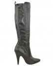 LADIES-WOMENS-HIGH-HEEL-POINTED-TOE-MID-CALF-KNEE-WIDE-LEG-STRETCH-BOOTS-SIZE-UK-7-EU-40-US-9-Black-Faux-Leather-0-1
