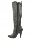 LADIES-WOMENS-HIGH-HEEL-POINTED-TOE-MID-CALF-KNEE-WIDE-LEG-STRETCH-BOOTS-SIZE-UK-7-EU-40-US-9-Black-Faux-Leather-0-2