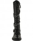 LADIES-WOMENS-KNEE-HIGH-MID-CALF-LACE-UP-BIKER-PUNK-MILITARY-COMBAT-BOOTS-SHOES-UK-7-Black-Faux-Leather-0-2