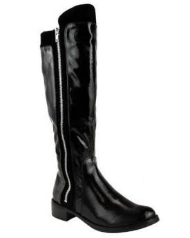 LADIES-WOMENS-LOW-BLOCK-HEEL-KNEE-CALF-HIGH-WINTER-ZIP-UP-SNOW-BOOTS-SHOES-SIZE-UK-5-EU-38-US-7-Black-Patent-Faux-Leather-Suede-0