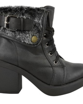 LADIES-WOMENS-MID-BLOCK-HEEL-FUR-LINED-ARMY-COMBAT-LACE-UP-WINTER-ANKLE-BOOTS-SHOES-SIZE-UK-3-EU-36-US-5-Black-Faux-Leather-0