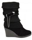 LADIES-WOMENS-MID-HIGH-WEDGE-HEEL-KNITTED-WARM-WINTER-SLOUCH-BIKER-KNEE-CALF-ANKLE-BOOTS-SIZE-UK-6-EU-39-US-8-Black-0-0