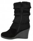 LADIES-WOMENS-MID-HIGH-WEDGE-HEEL-KNITTED-WARM-WINTER-SLOUCH-BIKER-KNEE-CALF-ANKLE-BOOTS-SIZE-UK-6-EU-39-US-8-Black-0-1