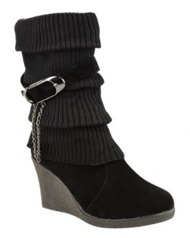 LADIES-WOMENS-MID-HIGH-WEDGE-HEEL-KNITTED-WARM-WINTER-SLOUCH-BIKER-KNEE-CALF-ANKLE-BOOTS-SIZE-UK-6-EU-39-US-8-Black-0