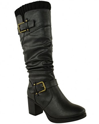 LADIES-WOMENS-MID-LOW-BLOCK-HEEL-KNEE-HIGH-CALF-WARM-WINTER-RIDING-BOOTS-SHOES-UK-5-Black-Faux-Leather-0