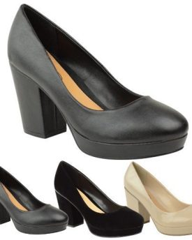 LADIES-WOMENS-PLATFORMS-MID-HIGH-BLOCK-HEEL-SLIP-ON-COURT-SHOES-PUMPS-SIZE-UK-4-EU-37-US-6-Black-Faux-Leather-0