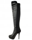 LADIES-WOMENS-THIGH-OVER-THE-KNEE-BOOTS-HIGH-HEEL-STILETTO-ELASTIC-STRETCH-SHOES-SIZE-UK-5-Black-Faux-Leather-0-0