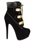 LADIES-WOMENS-VERY-HIGH-HEEL-LACE-UP-PLATFORM-STILETTO-ANKLE-COMBAT-BOOTS-SHOES-SIZE-UK-6-EU-39-US-8-Black-Suede-Gold-Plated-Trim-0-0