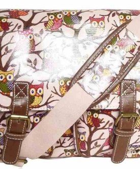 LYDC-DESIGNER-RETRO-VINTAGE-OWL-LEAVES-PINK-OILCLOTH-LADIES-CROSS-BODY-SATCHEL-MESSENGER-SHOULDER-Laminate-Satc-0