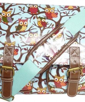 LYDC-Owl-Satchel-OilCloth-Shoulder-Bag-College-Designer-Celeb-Glossy-Owls-School-0