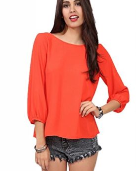 La-Vogue-Cut-Out-Open-Back-Bow-Tie-Loose-Top-Shirts-Blouses-Orange-UK16-0