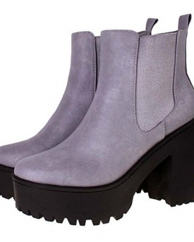 Ladies-BEBO-Grey-Leather-Look-High-Cleated-Platform-Chelsea-Ankle-Boots-4-0
