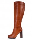 Ladies-BEBO-Tan-Burnished-Leather-Look-Stacked-Cleated-High-Heel-Knee-High-Boots-7-0-0