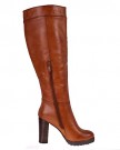 Ladies-BEBO-Tan-Burnished-Leather-Look-Stacked-Cleated-High-Heel-Knee-High-Boots-7-0-1