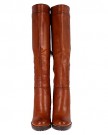 Ladies-BEBO-Tan-Burnished-Leather-Look-Stacked-Cleated-High-Heel-Knee-High-Boots-7-0-2