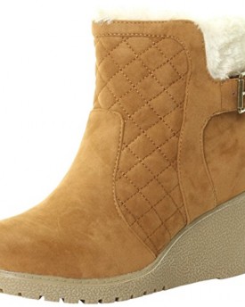 Ladies-Ban62-Women-Leather-Style-Ankle-High-Chunky-Wedge-Heel-Flat-Fur-Lace-Boots-Shoe-3-Tan-0