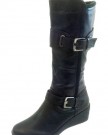 Ladies-Black-Faux-Leather-Fur-Wedge-Heels-Long-Calf-Winter-Smart-Boots-Size-UK-5-0-0