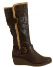 Ladies-Black-Faux-Leather-Fur-Wedge-Heels-Long-Calf-Winter-Smart-Boots-Size-UK-5-0-1
