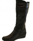 Ladies-Black-Faux-Leather-Fur-Wedge-Heels-Long-Calf-Winter-Smart-Boots-Size-UK-5-0-2