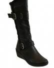 Ladies-Black-Faux-Leather-Fur-Wedge-Heels-Long-Calf-Winter-Smart-Boots-Size-UK-5-0-4