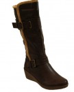 Ladies-Black-Faux-Leather-Fur-Wedge-Heels-Long-Calf-Winter-Smart-Boots-Size-UK-5-0-5