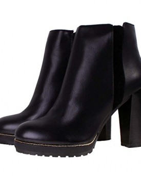 Ladies-Black-Leather-Look-Stacked-High-Heel-Cleated-Ankle-Boots-5-0