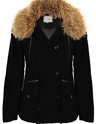 Ladies-Faux-Fur-Trim-Lined-Warm-Winter-Womens-Short-Parka-Jacket-Coat-Black-UK-10-0