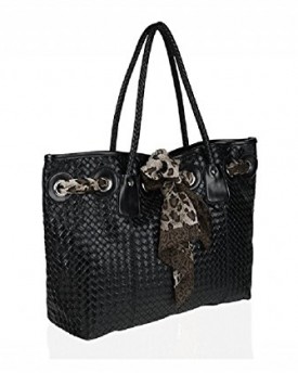 Ladies-Large-Black-Woven-Shopper-Style-Handbag-0