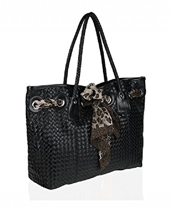 Ladies-Large-Black-Woven-Shopper-Style-Handbag-0