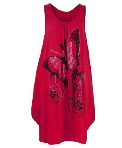 Ladies Long Glitter Butterfly Top in Red UK 16/18