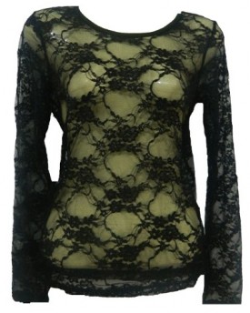 Ladies-Long-Sleeve-Overhead-Lace-Top-Womens-Size-810-And-12-Black-12-0