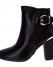 Ladies-MANFIELD-Black-Leather-Look-Gold-Buckle-Trim-High-Heel-Ankle-Boots-4-0-0