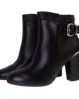 Ladies-MANFIELD-Black-Leather-Look-Gold-Buckle-Trim-High-Heel-Ankle-Boots-4-0