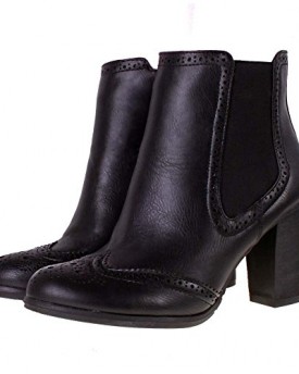 Ladies-MANFIELD-Black-Leather-Look-High-Heel-Brogue-Chelsea-Ankle-Boots-4-0