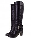 Ladies-MANFIELD-Black-Leather-Look-High-Heel-Knee-High-Buckle-Riding-Boots-5-0