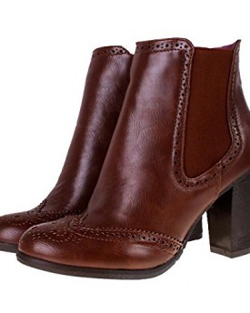 Ladies-MANFIELD-Brown-Leather-Look-High-Heel-Brogue-Chelsea-Ankle-Boots-4-0