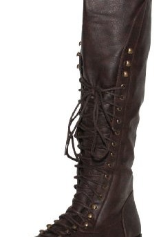 Ladies-New-Brown-Flat-Knee-High-Military-Steampunk-Vintag-Mid-Calf-Lace-Up-Boots-0