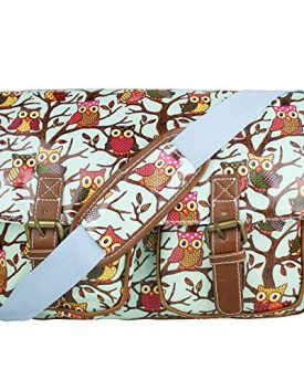 Ladies-Owl-Design-Oilcloth-Satchel-Bag-Shoulder-Crossbody-School-Handbag-Blue-0