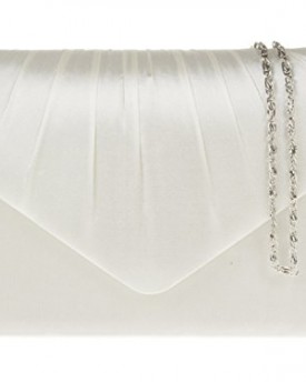 Ladies-Pleated-Satin-Envelope-Evening-Clutch-Bag-Handbag-Bridal-Prom-8-colours-complete-with-shoulder-chain-exclusive-to-Accessorize-me-IVORY-0