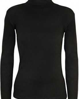 Ladies-Ribbed-Stretch-Polo-Neck-Top-Womens-Black-1214-0