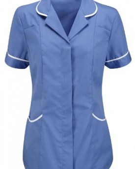 Ladies-Round-Collar-Front-Fastening-Nurse-Health-Care-Tunic-18-Hospital-BlueWhite-Trim-0