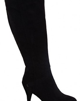 Ladies-Scallop-Trim-Pointed-Toe-Black-Suede-Womens-High-Knee-Boots-Heels-Black-UK-4-EU-37-0