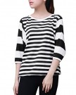 Ladies-Scoop-Neck-Striped-Pullover-Bat-Sleeve-Shirt-Top-Black-White-M-0-0