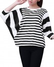 Ladies-Scoop-Neck-Striped-Pullover-Bat-Sleeve-Shirt-Top-Black-White-M-0-1
