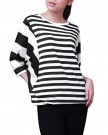 Ladies-Scoop-Neck-Striped-Pullover-Bat-Sleeve-Shirt-Top-Black-White-M-0-2