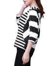 Ladies-Scoop-Neck-Striped-Pullover-Bat-Sleeve-Shirt-Top-Black-White-M-0-3