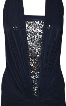 Ladies-Sequin-Halter-Neck-Ruched-Boob-Tube-Womens-Stretch-Sleeveless-Top-Navy-Blue-1214-0